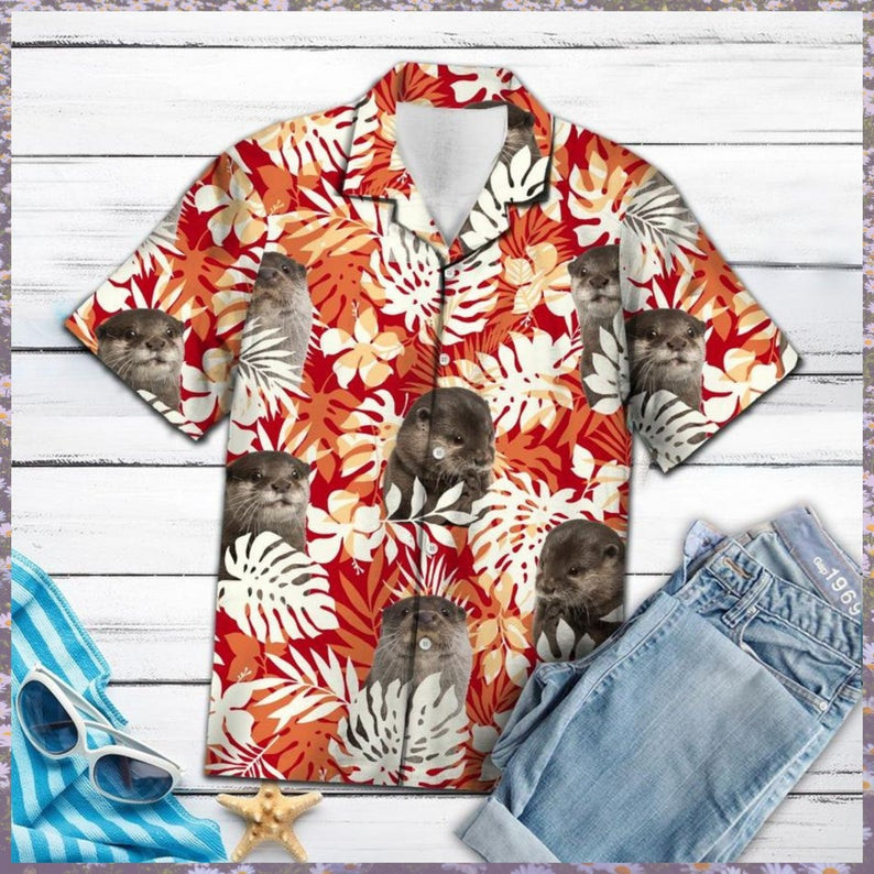 Otter Palm Leaves Hawaiian Shirt