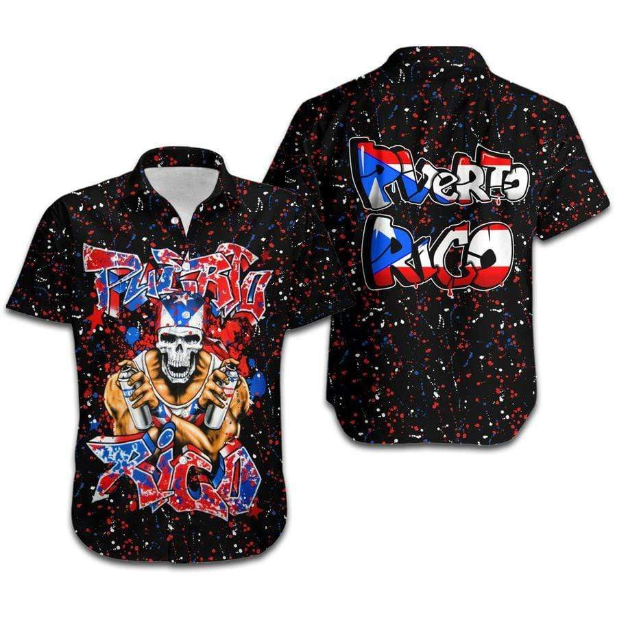 Puerto Rico Graffiti Style Skull Hawaiian Shirt