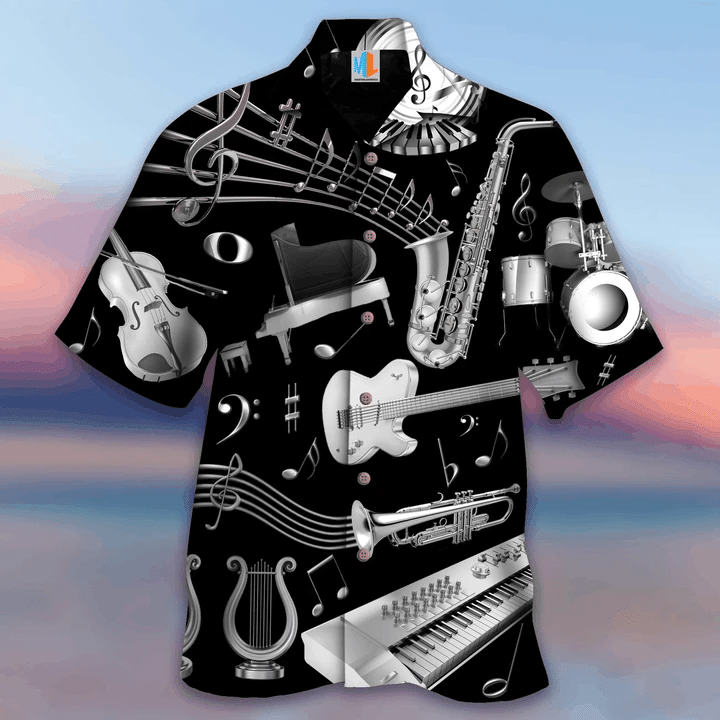 Silver Musical Instrument Hawaiian Shirt