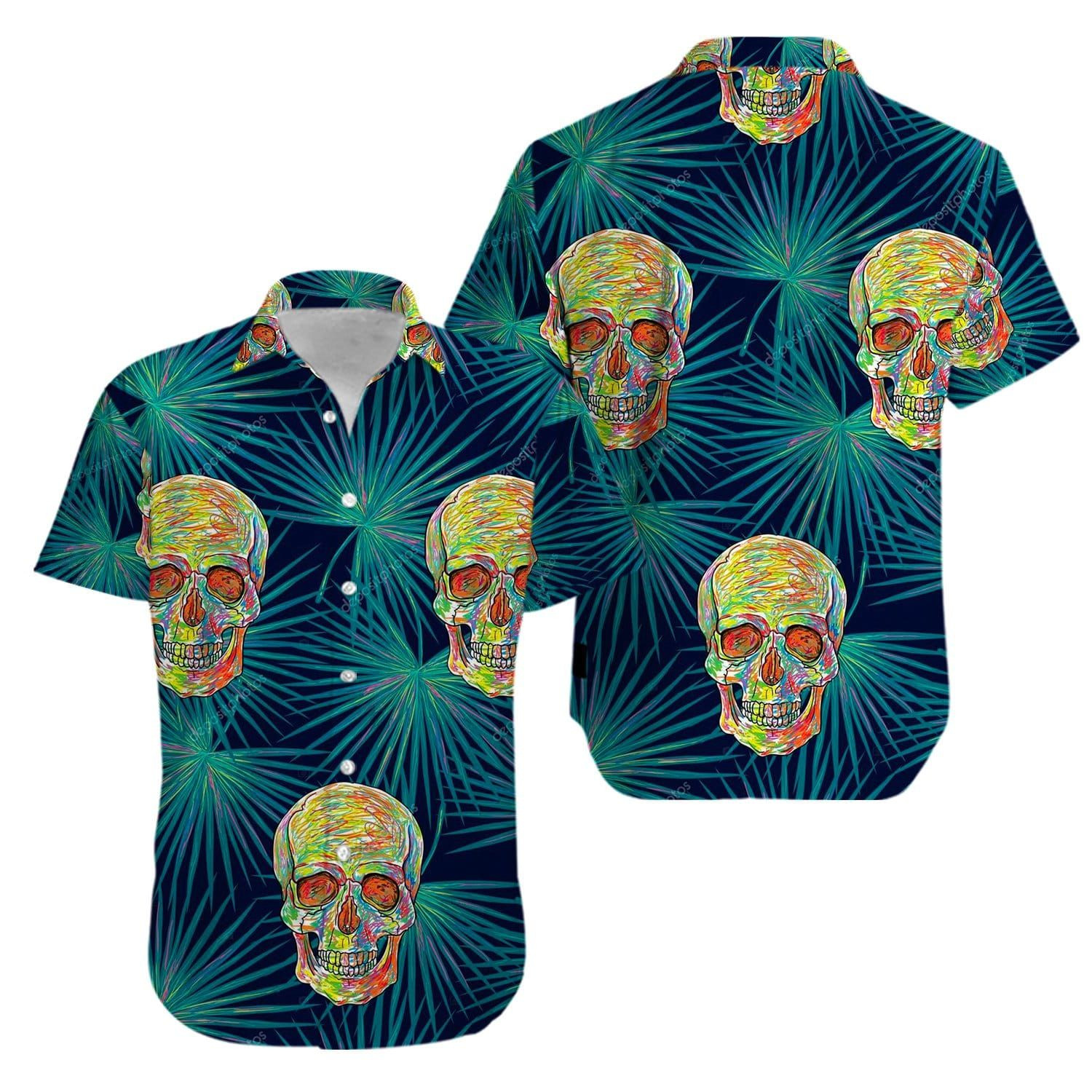 Skull Tropical Green Hawaiian Shirt
