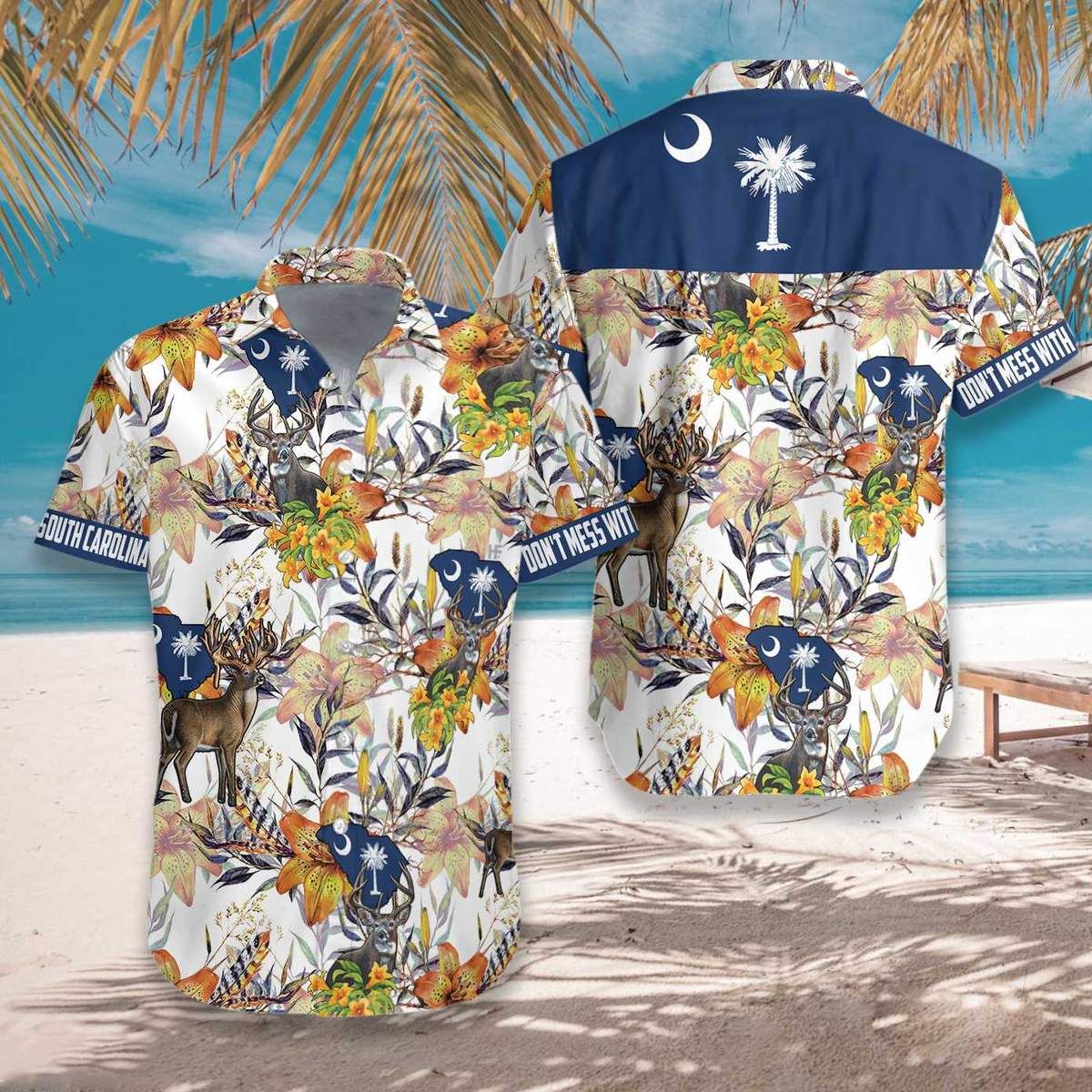 South Carolina White Tailed Deer And Yellow Jessamine Hawaiian Shirt