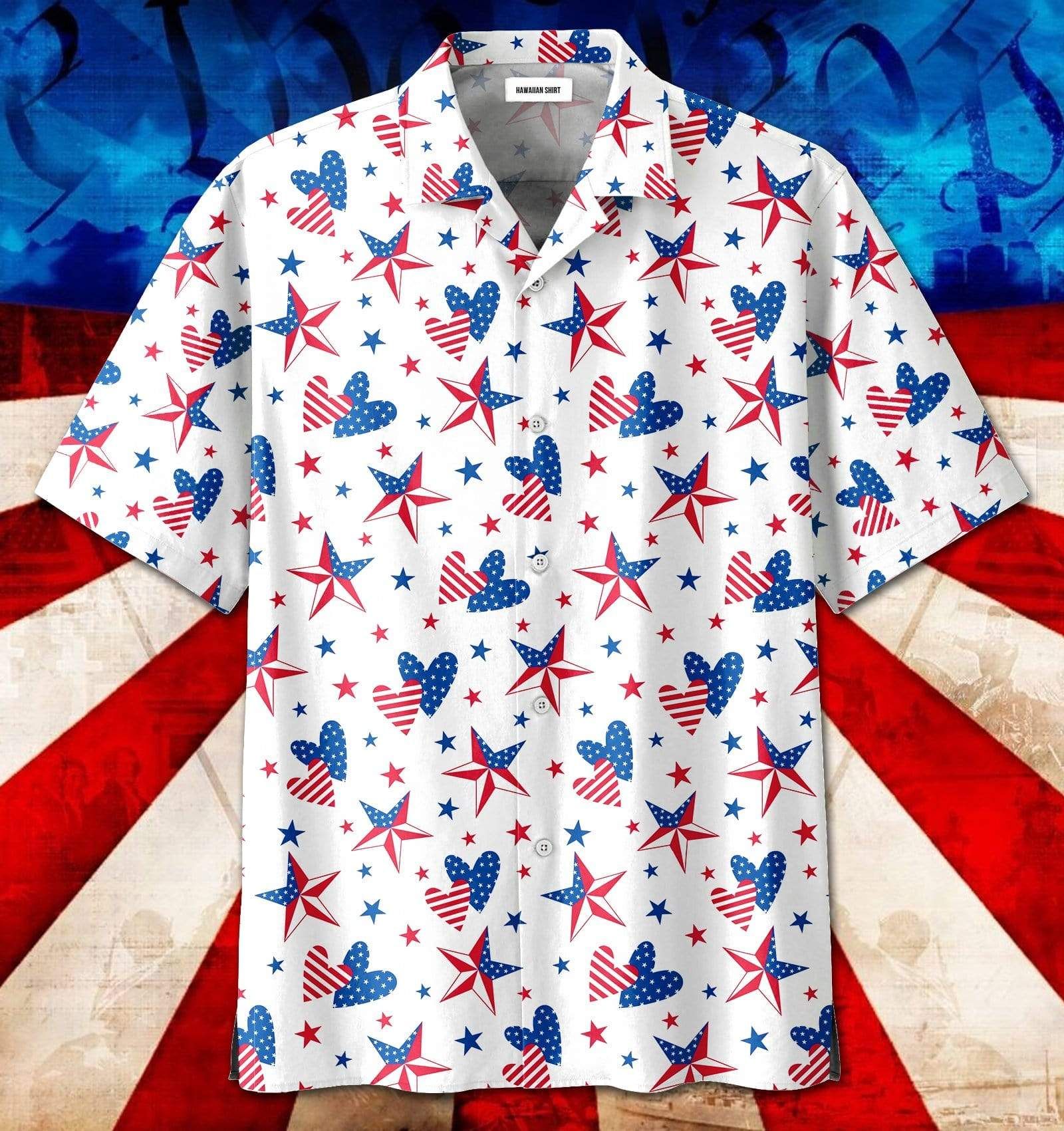 Star Heart Us Flag Hawaiian Shirt