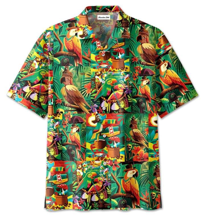 Tiki Tiki Parrot Art Hawaiian Shirt