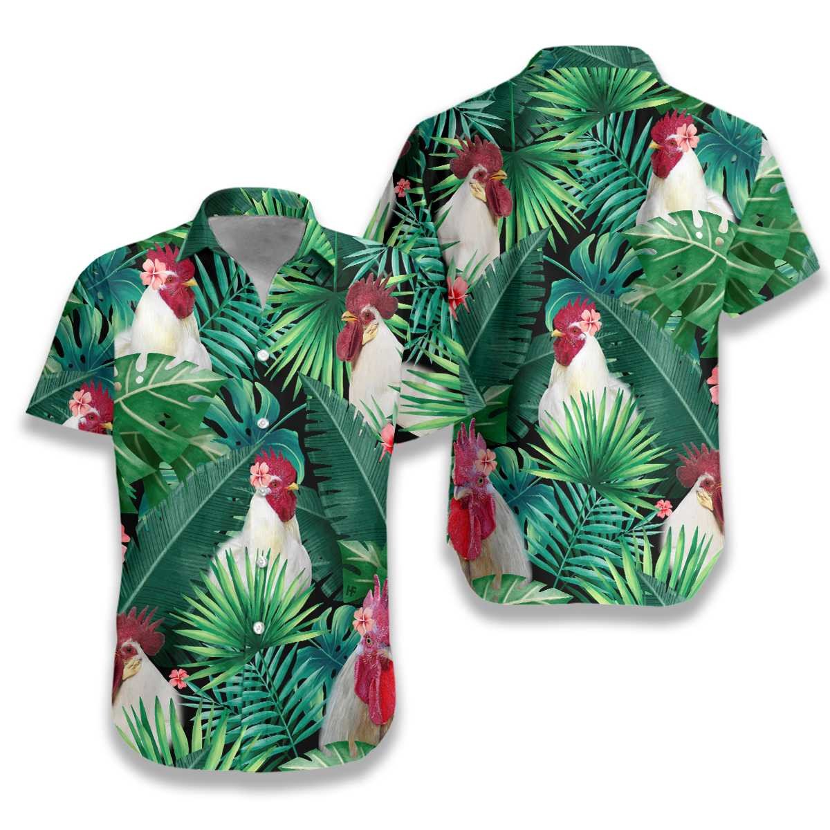 Tropical White Rooster Hawaiian Shirt