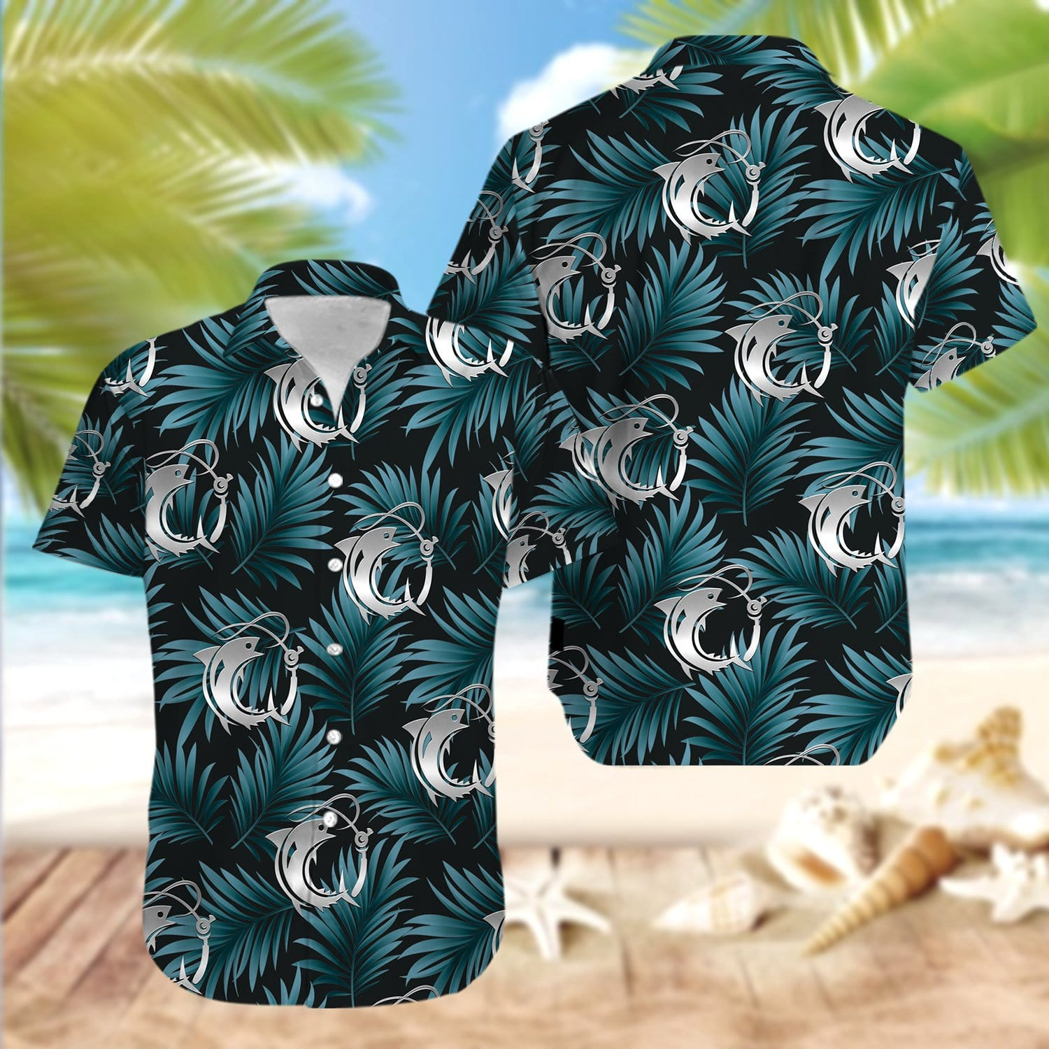 Fishing Hook Tropical Aloha Hawaiian Shirts