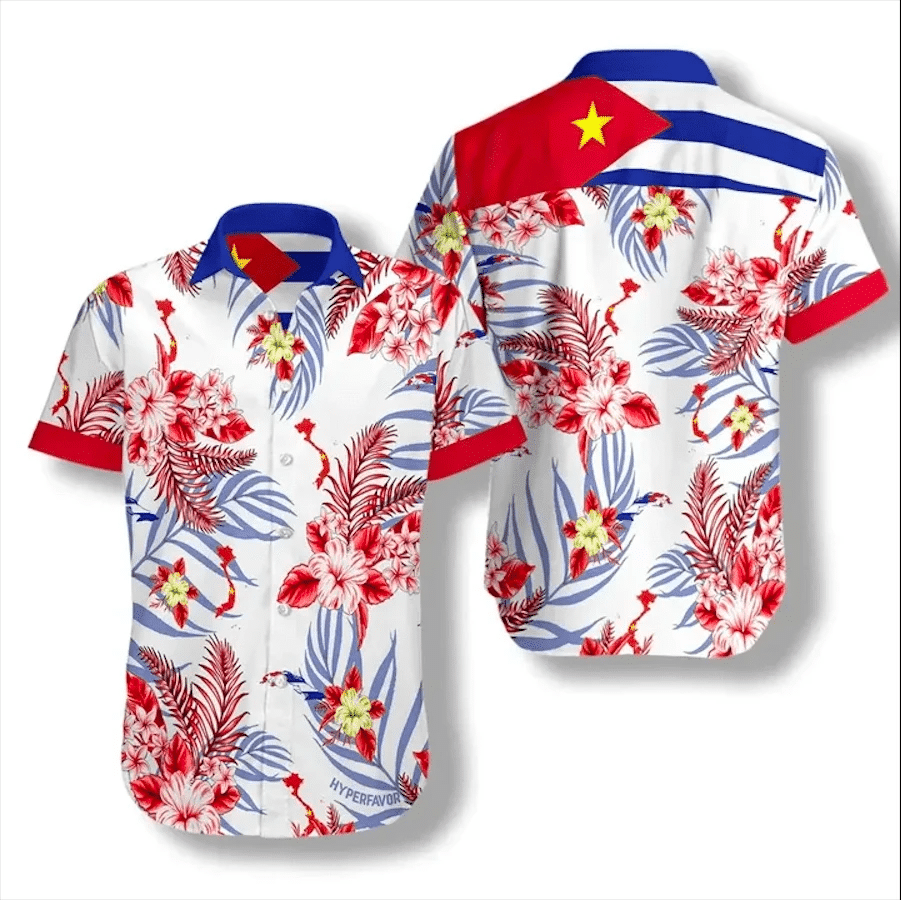 Free Cuba White And Red Tropical Unisex Hawaiian Shirts