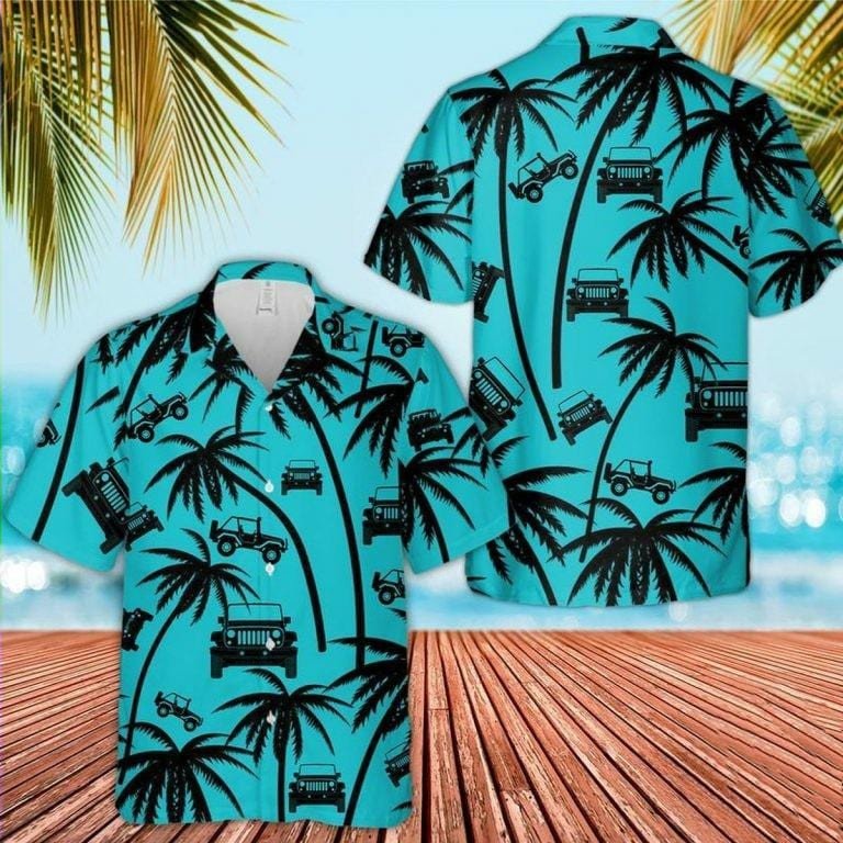 Hawaiian Aloha Shirts - Beach Shorts Jeep Palm Tree Seamless