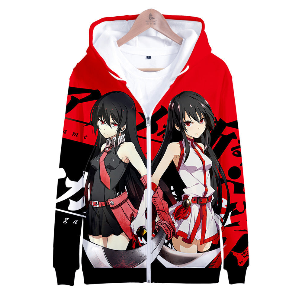 Anime Akame Ga Kill Zipper Hoodies Casual Hooded Streetwear Oversized Sweatshirt