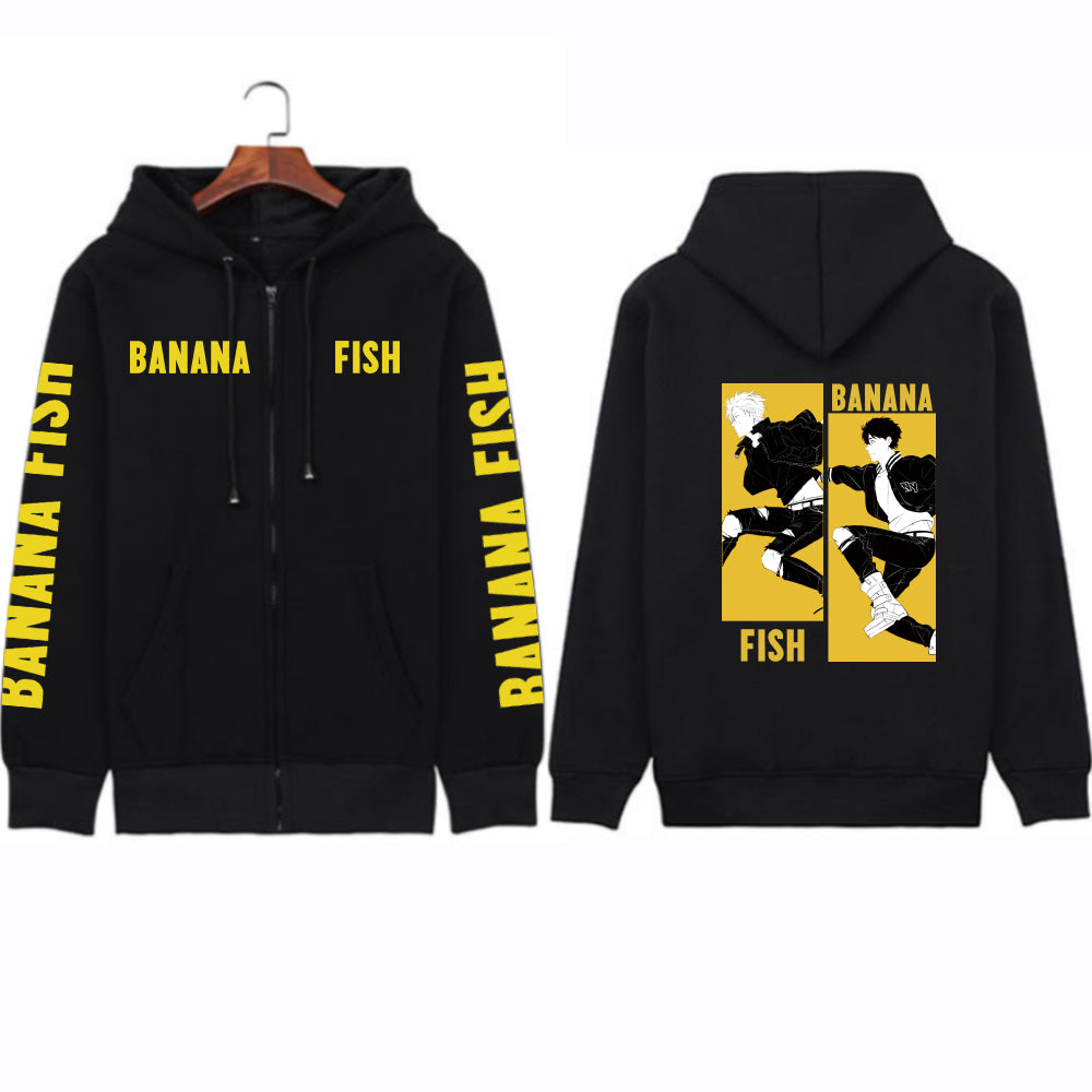 Anime Banana Fish Hooded Zip Up Tops Long Sleeve Streetwear Jacket