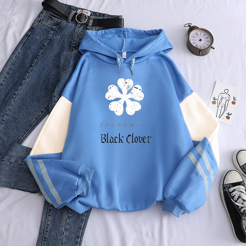 Anime Black Clover Logo Hoodies Unisex Long Sleeve Hip Hop Streetwear Oversized Patchwork Sweatshirts