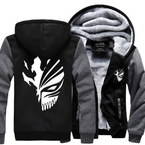 Anime Bleach Kurosaki Ichigo Zip Up Hoodie Thick Fleece Hooded Sweatshirt