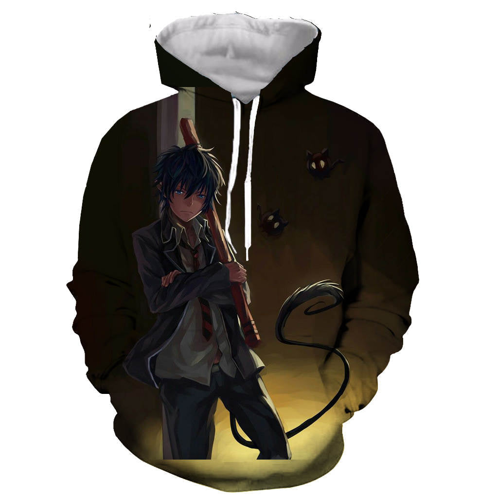 Anime Blue Exorcist Okumura Rin 3D Printed Hoodie Pop Casual Streetwear Pullover Sweatshirt