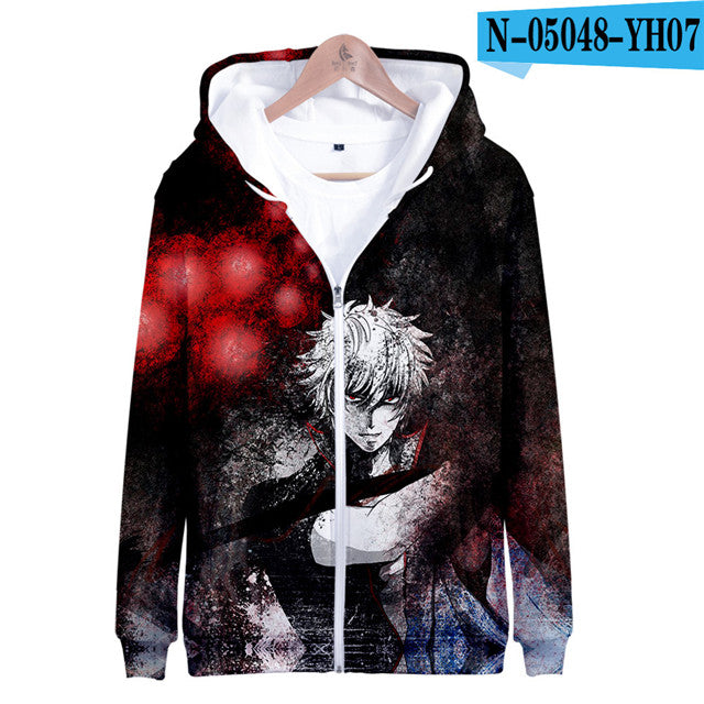 Anime Gintama 3D Sakata Gintoki Zipper Hoodie Sweatshirt