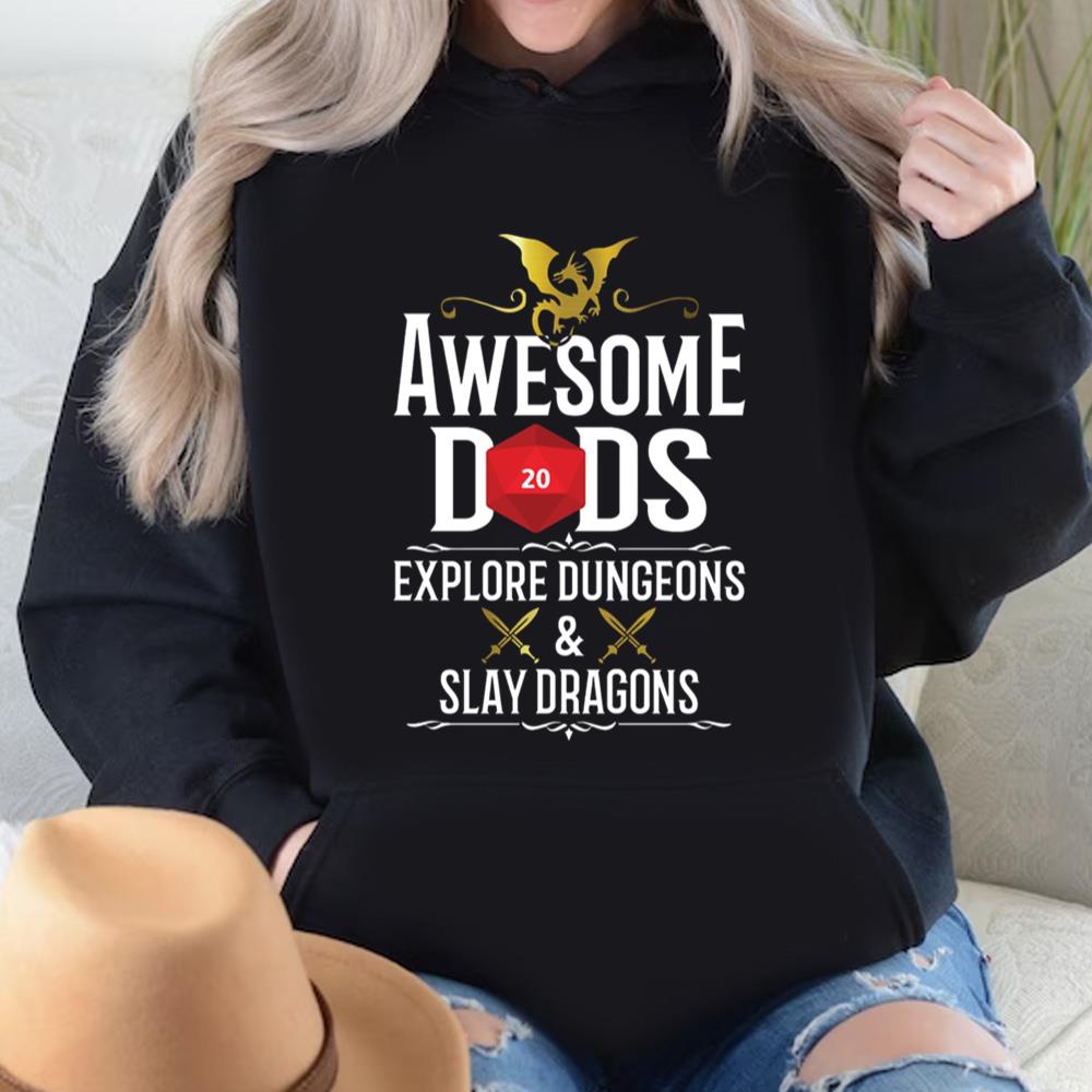 Awesome Dads Explore Dungeons and Slay Dragons Gamer Dad Gift T-Shirt