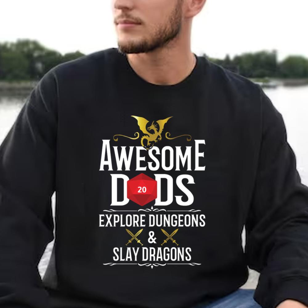 Awesome Dads Explore Dungeons and Slay Dragons Gamer Dad Gift T-Shirt