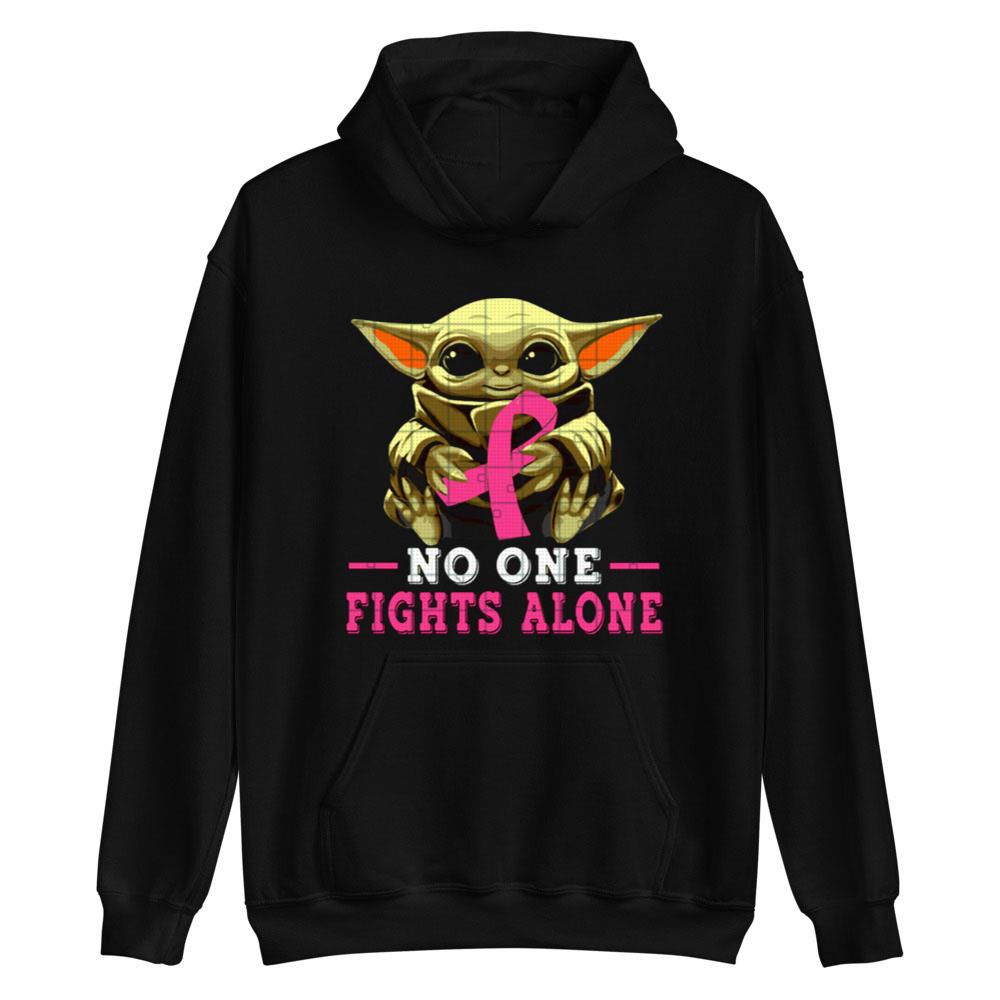 Baby Yoda No One Fights Alone Breast Cancer Awareness T-Shirt