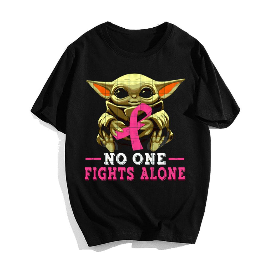 Baby Yoda No One Fights Alone Breast Cancer Awareness T-Shirt