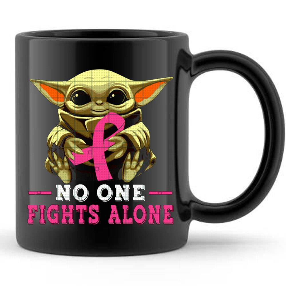 Baby Yoda No One Fights Alone Breast Cancer Awareness T-Shirt