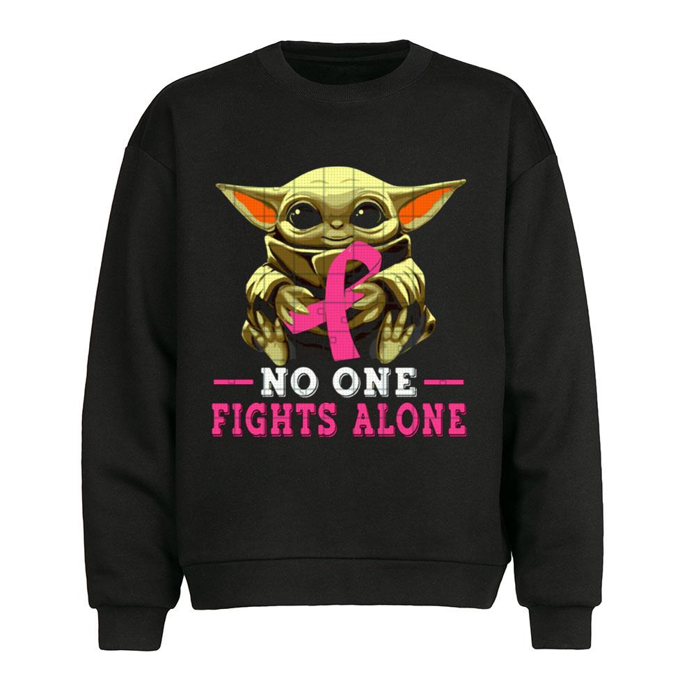Baby Yoda No One Fights Alone Breast Cancer Awareness T-Shirt