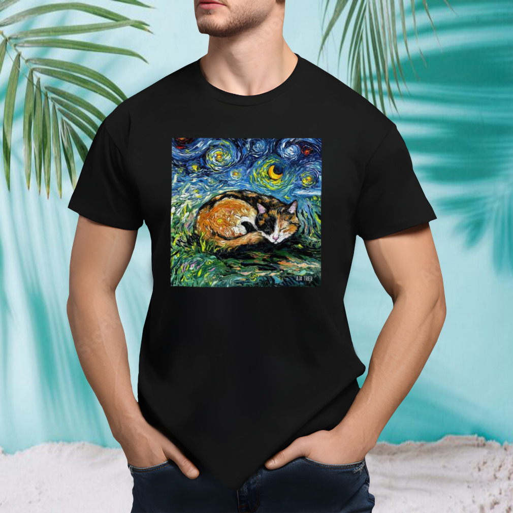 Sleeping Calico Cat Starry Night Shirt