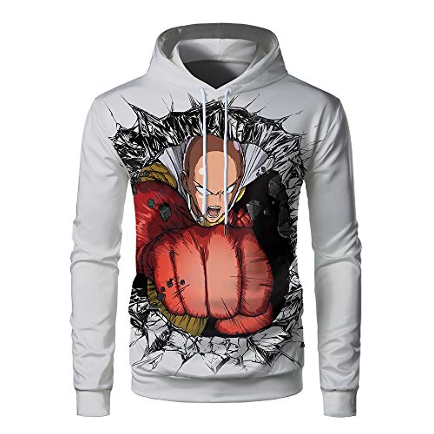 Anime One Punch Man Hoodies - Saitama 3D Print Pullover Hoodie White