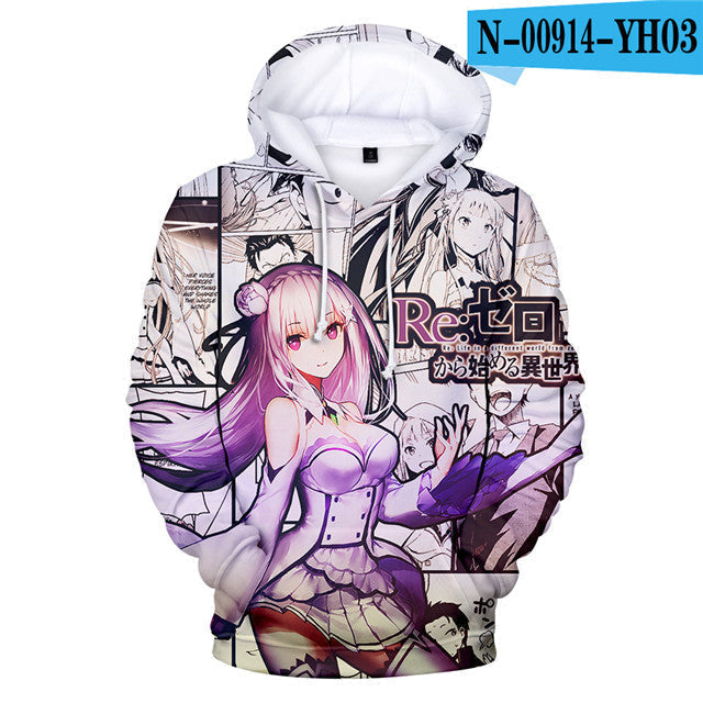 Anime ReZero Starting Life in Another World Emilia Casual Pullover Oversized Hoodies Hooded Sweatshirt