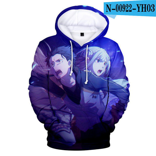 Anime ReZero Starting Life in Another World Emilia Natsuki Subaru Pullover Oversized Hoodies