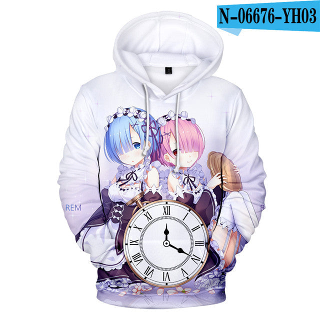 Anime ReZero Starting Life in Another World Rem & Ram Hoodies Pullover Oversized Clothes