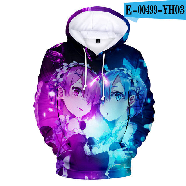 Anime ReZero Starting Life in Another World Rem & Ram Print Pullover Oversized Hoodies