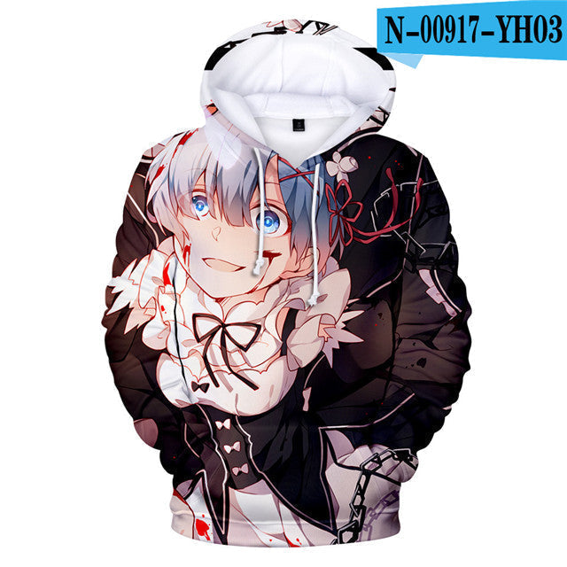 Anime ReZero Starting Life in Another World Rem Casual Pullover Oversized Hoodies Hooded Sweatshirt