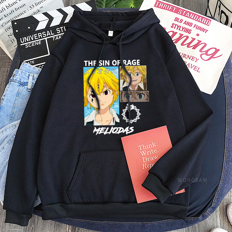 Anime The Seven Deadly Sins Meliodas Cool Cartoon Printed Hoodies Casual Harajuku Dragon's Sin of Wrath Manga Sweatshirts