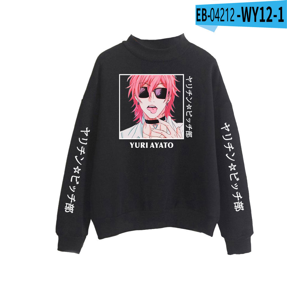 Anime Yarichin Bitch Club Long Sleeve Turtleneck Sweatshirt Tracksuit Sport Casual Oversized Pullover