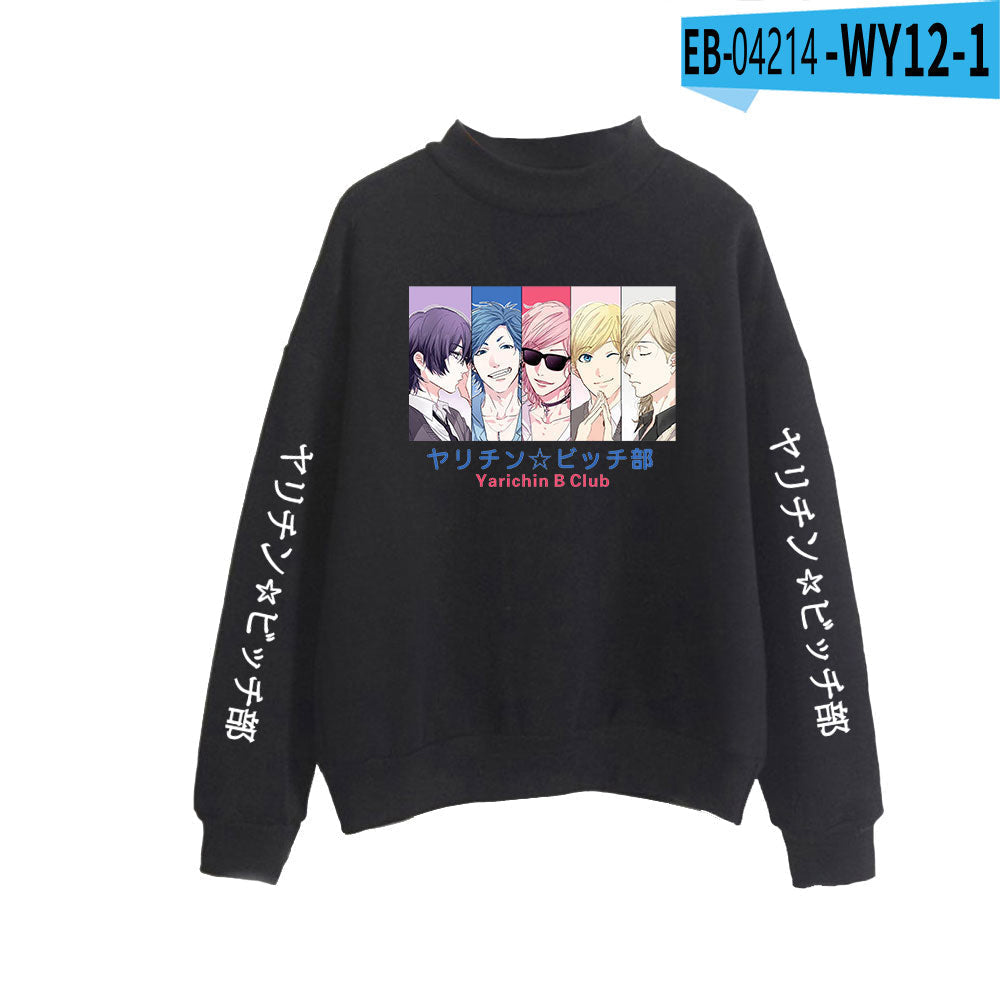 Anime Yarichin Bitch Club Turtleneck Sweatshirt Sportwear Casual Oversized Pullover