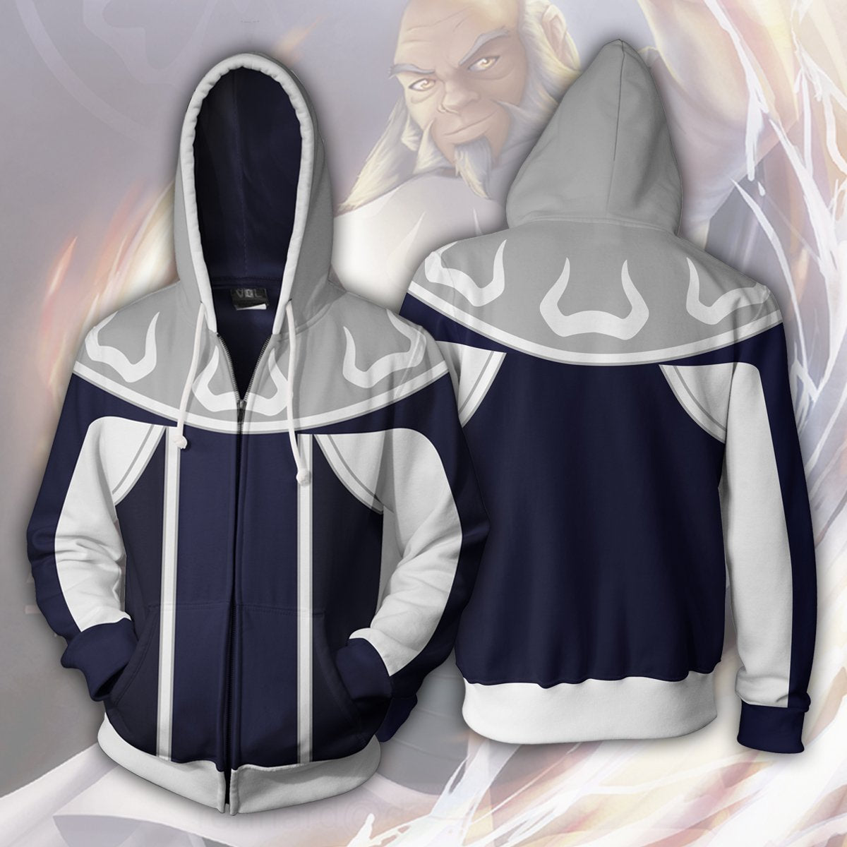 Avatar The Last Airbender Iroh Hoodies - Zip Up Navy Blue 3d Hoodie