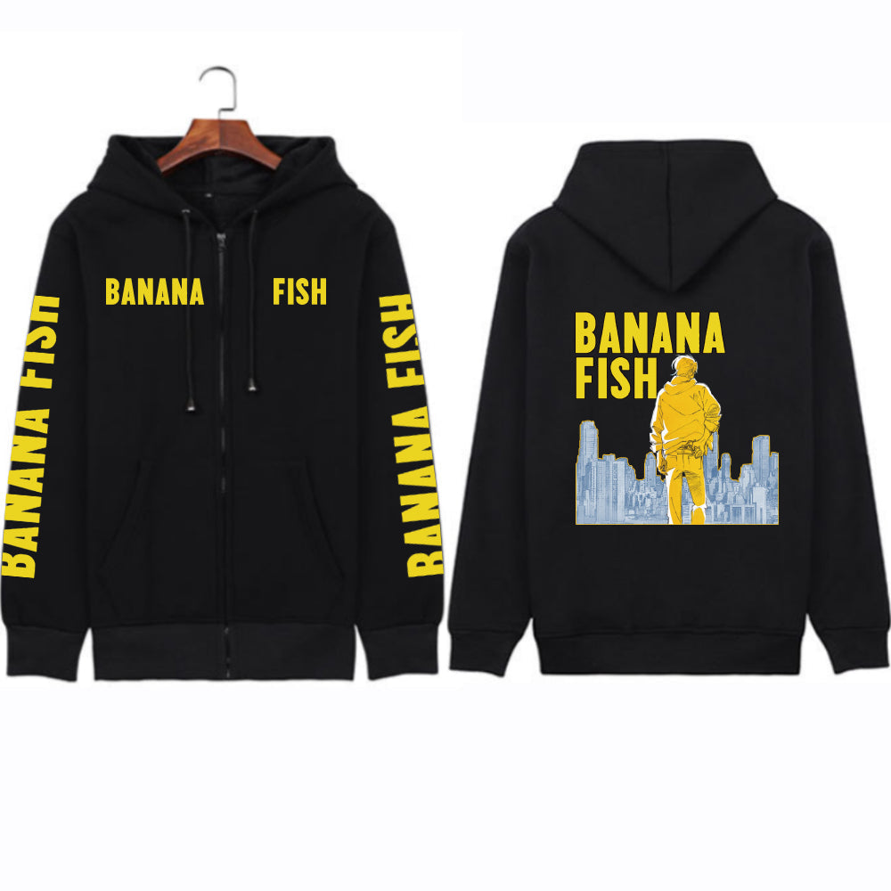 Banana Fish Anime Print Hooded Zip Up Tops Long Sleeve Streetwear Jacket