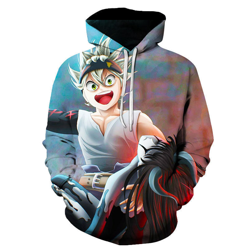 Black Clover Anime Asta Print Pullover Hoodie Hip Hop Street Sweatshirt