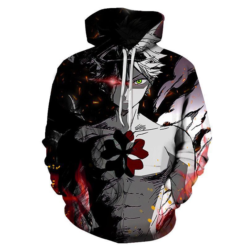 Black Clover Printing Oversized Unisex Sports Hoody Hooded Sweatshirt