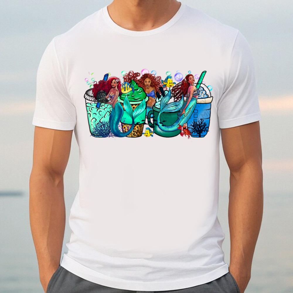 Black Little Mermaid Coffee Cups Shirt