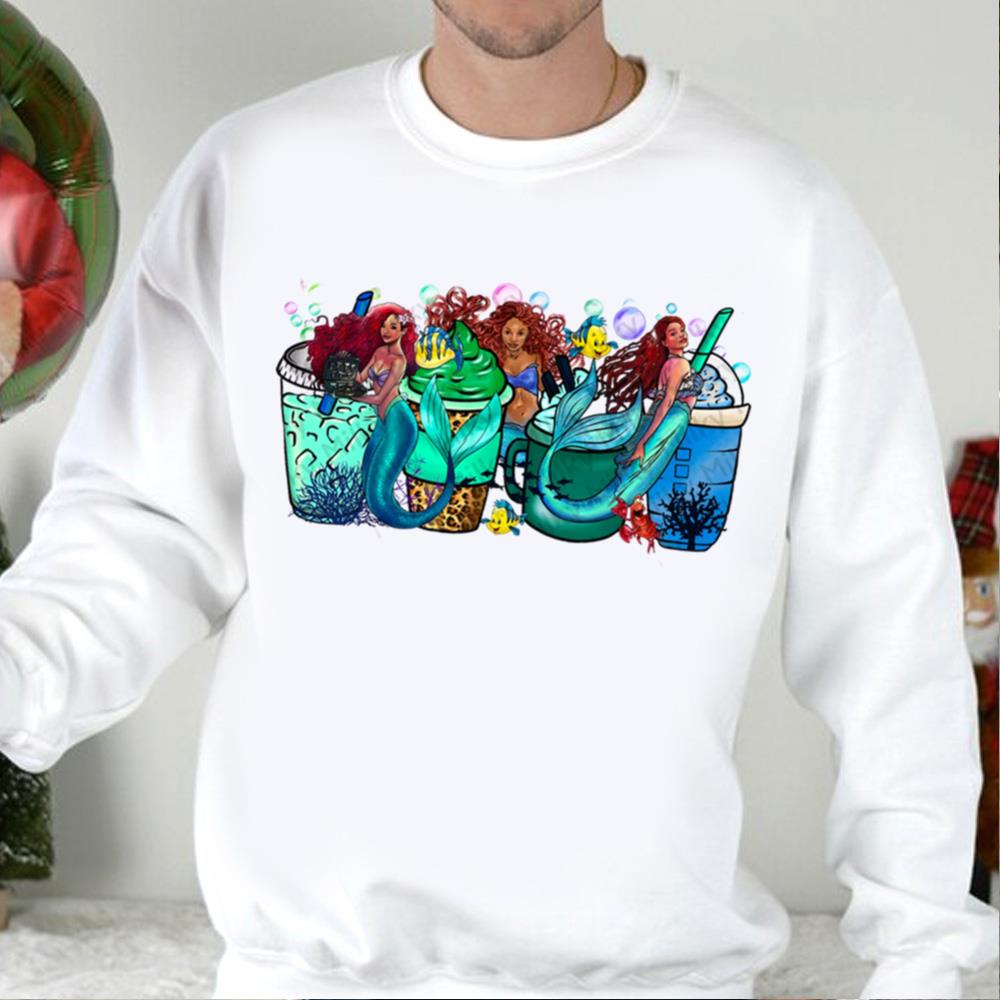 Black Little Mermaid Coffee Cups Shirt