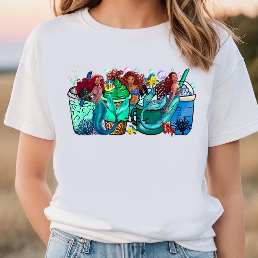 Black Little Mermaid Coffee Cups Shirt