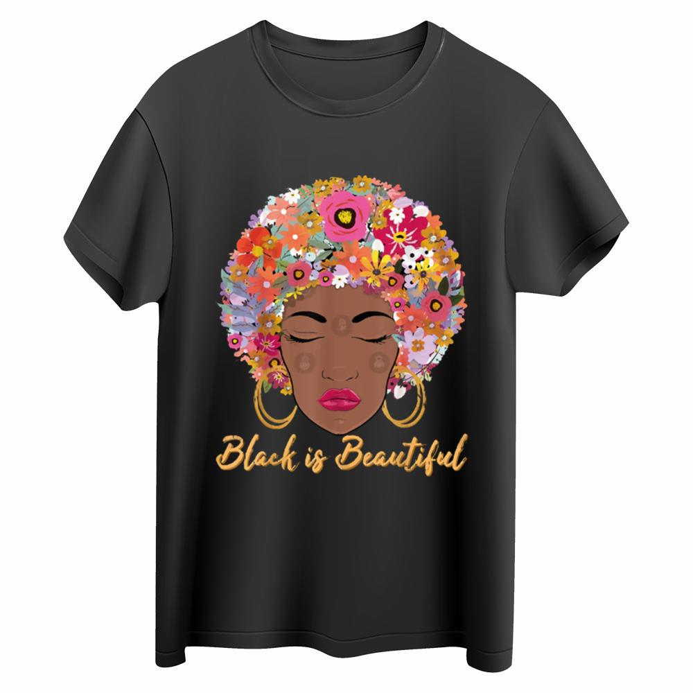 Black is Beautiful Floral Afro Hair African American Juneteenth Tee Shirts