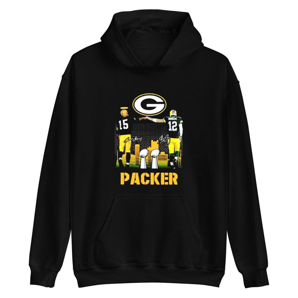 Bart Starr Aaron Rodgers Signature Green Bay Packers Super Bowl T-Shirt