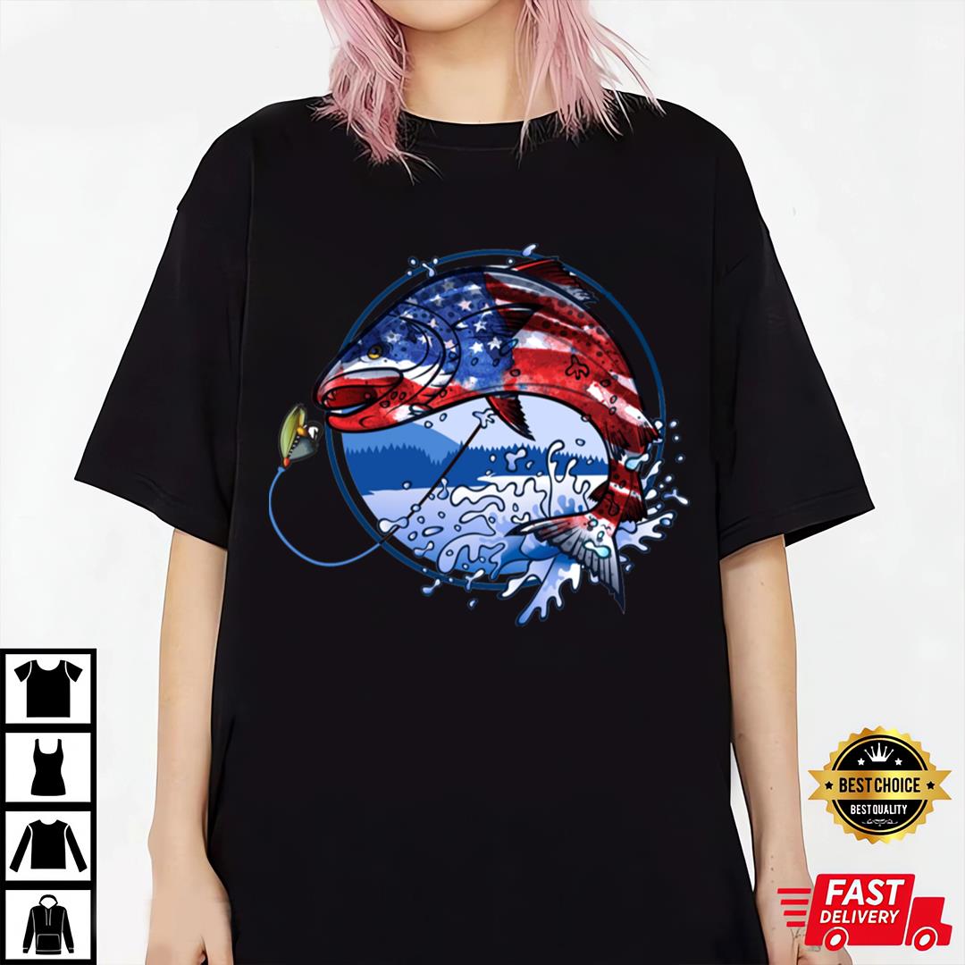 Bass Fishing 4th Of July Fathers Day American Flag T-Shirt