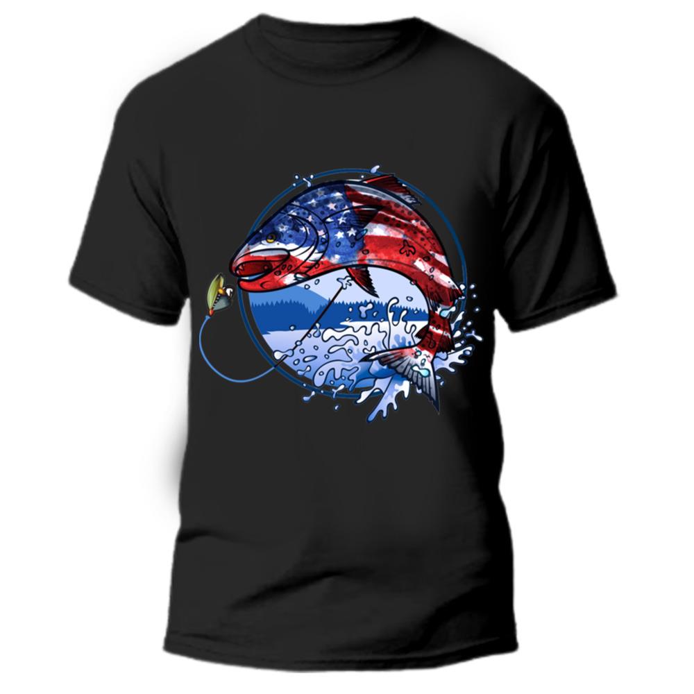 Bass Fishing 4th Of July Fathers Day American Flag T-Shirt