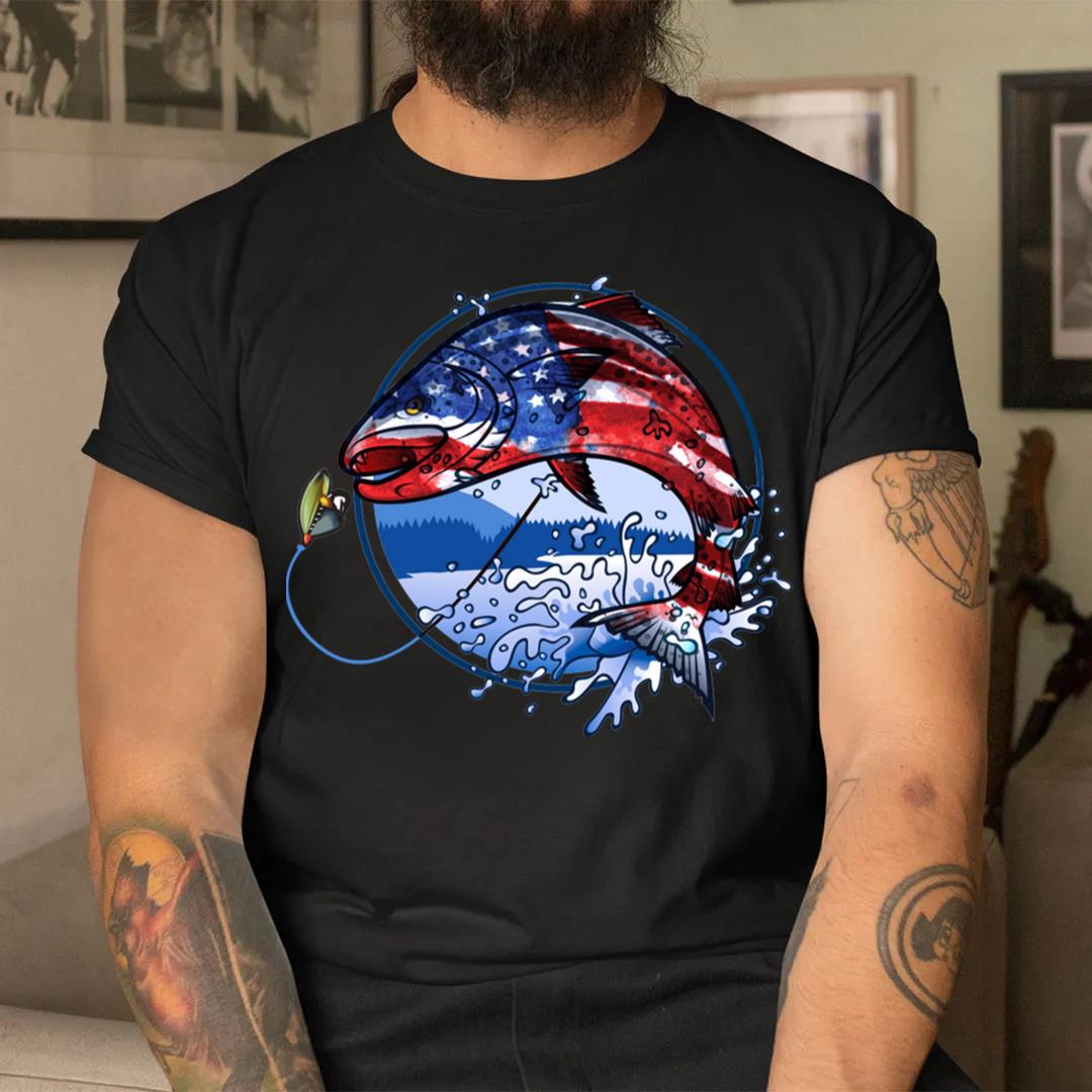 Bass Fishing 4th Of July Fathers Day American Flag T-Shirt