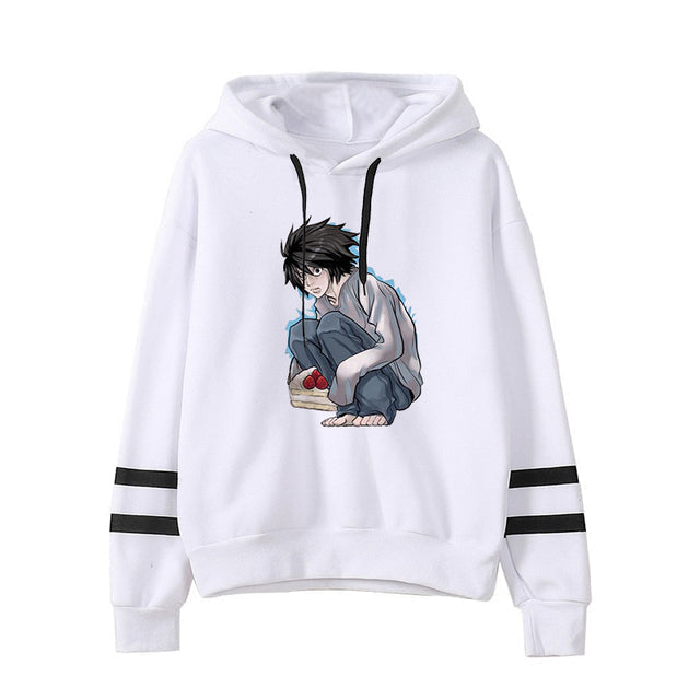 Death Note L. Lawliet Holding a Cake Stripe Hoodies Autumn Hoodie Sweatshirts