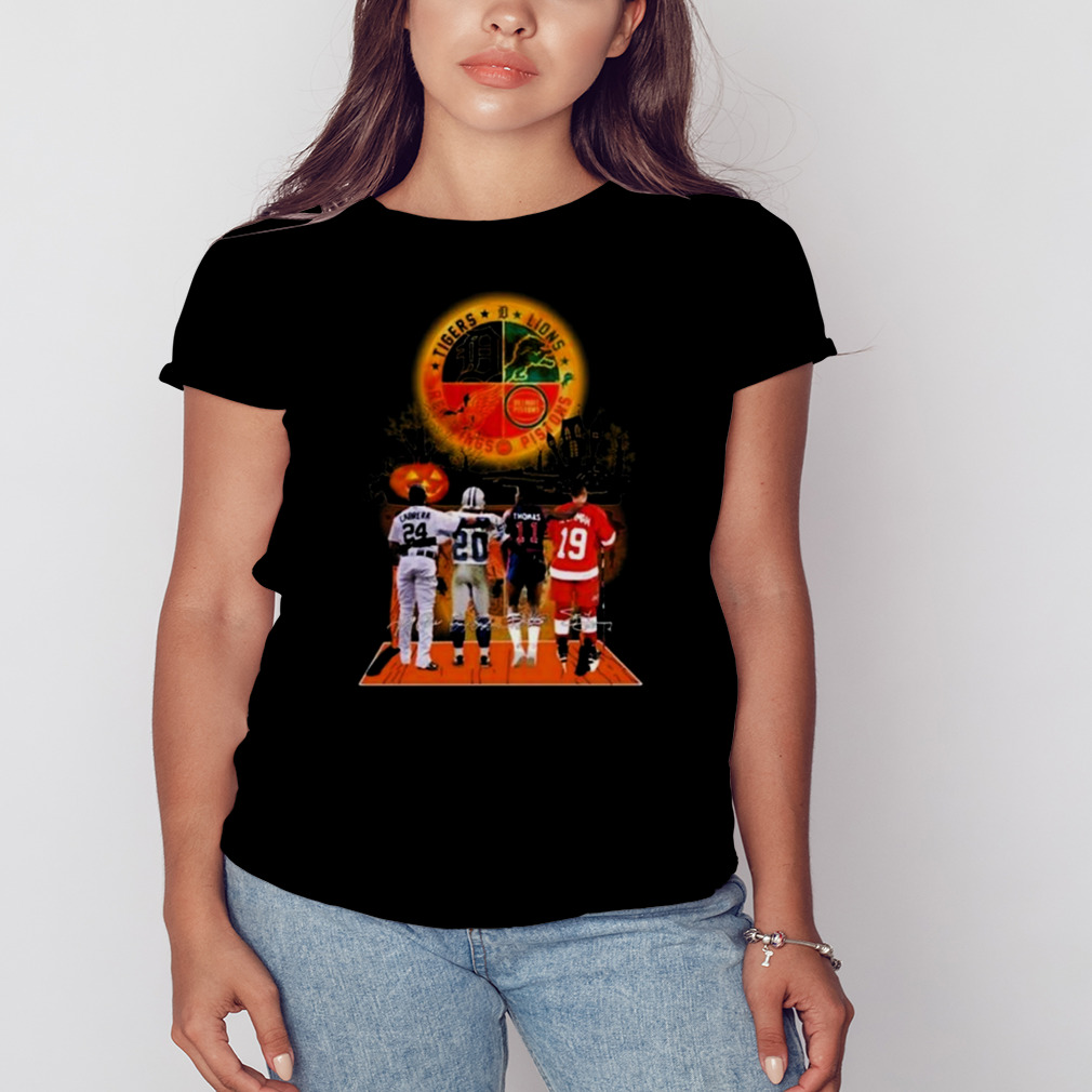 Detroit Tigers Lions Pistons And Red Wings Halloween Signatures 2023 Shirt 2 Women's tshirt