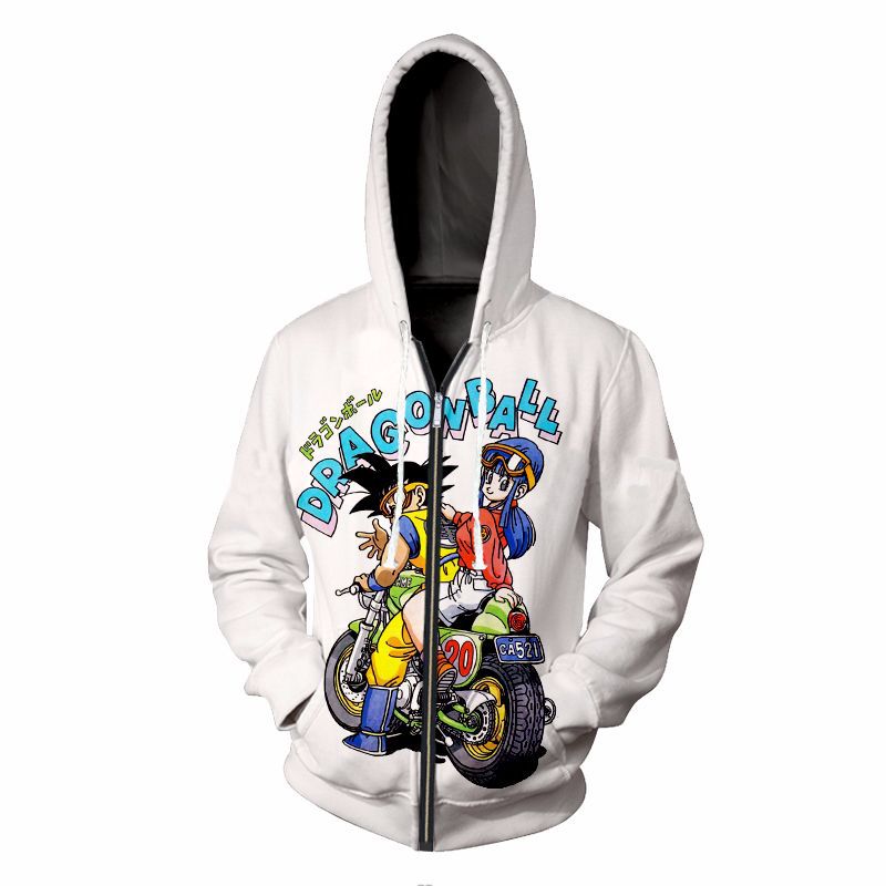 Dragon Ball Z Hoodies - Dragon Ball Z GOKU Saiyan Anime Series Super Cool White Zip Up Hoodie