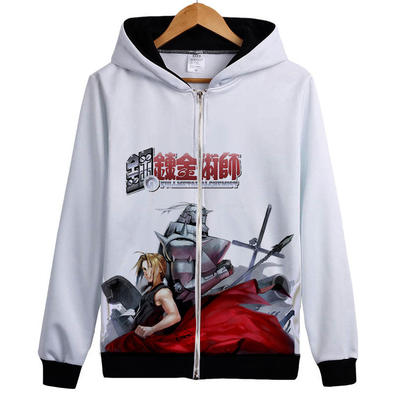 Fullmetal Alchemist Hoodies - Zip Up Anime Print Red 3d Hoodie