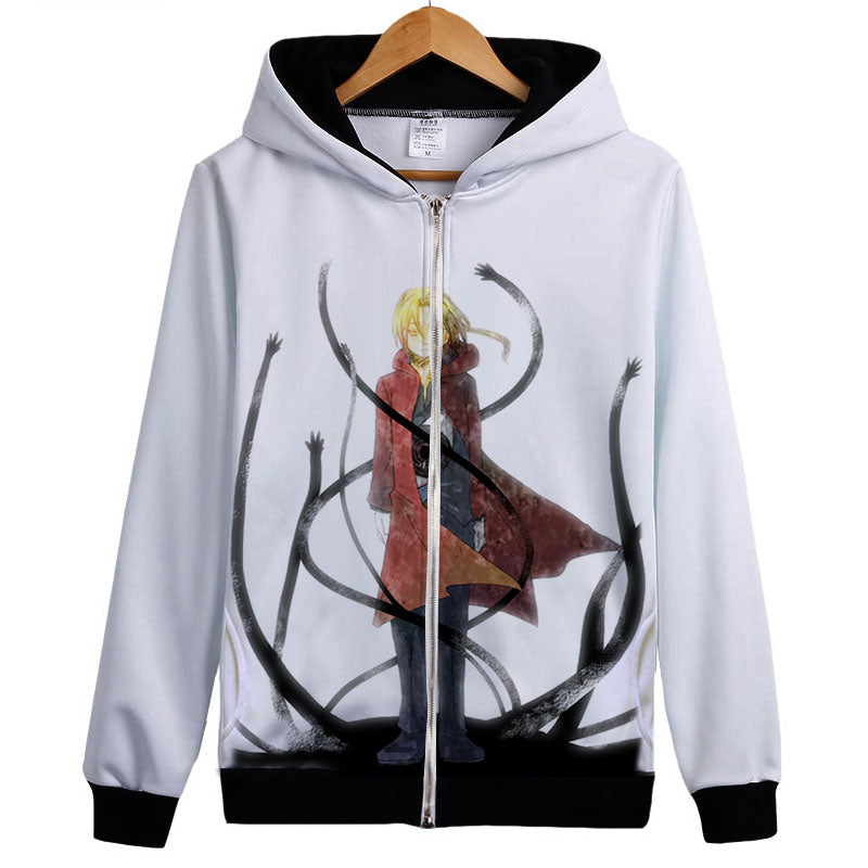 Fullmetal Alchemist Hoodies - Zip Up Cosplay Red Print Hoodie